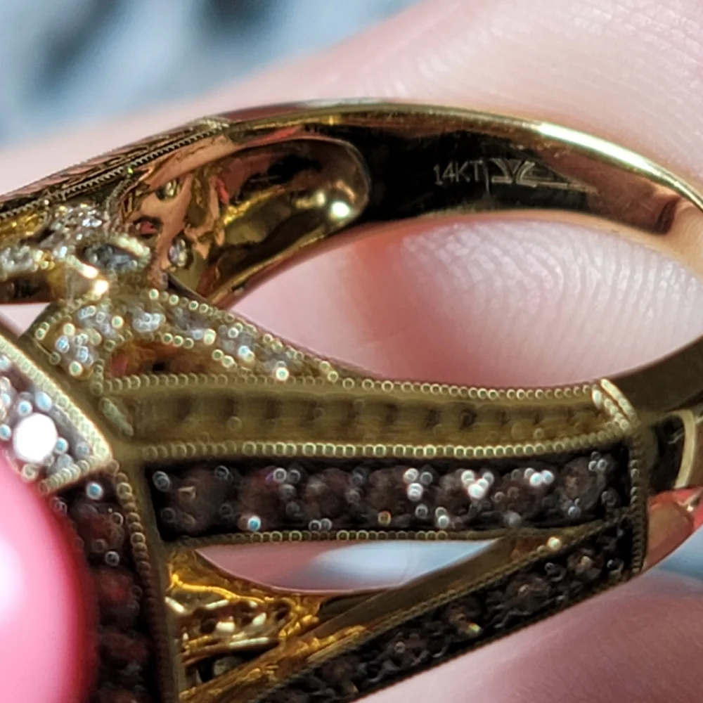 Rare vintage LeVian mint julep chocolate and vanilla diamond 14k Honey gold ring - Picture 5 of 11